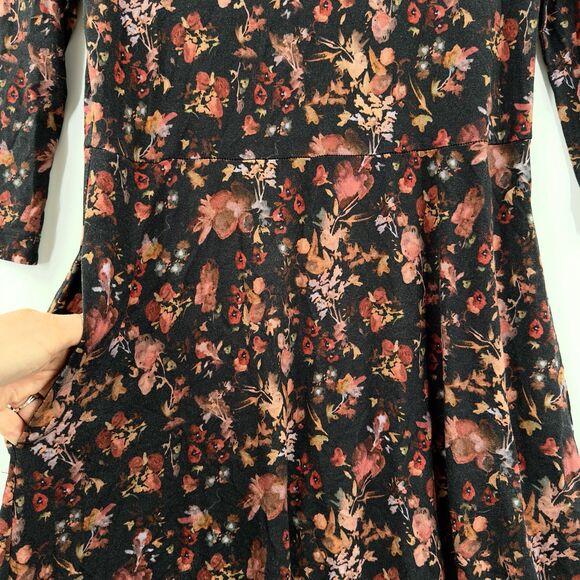 Peruvian Connection Small Midi Dress Black Floral Potpourri Pockets Stretch Boho - Picture 6 of 12